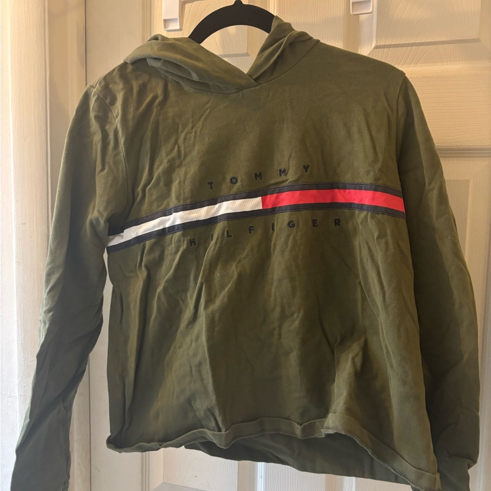 Tommy Hilfiger Green Hoodie with Stripe Accent